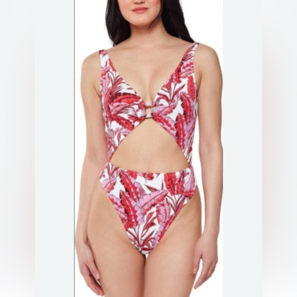 Jessica Simpson NWT XL Palm O Ring Floral Cutout Swimsuit Pictured AS IS - Picture 1 of 8